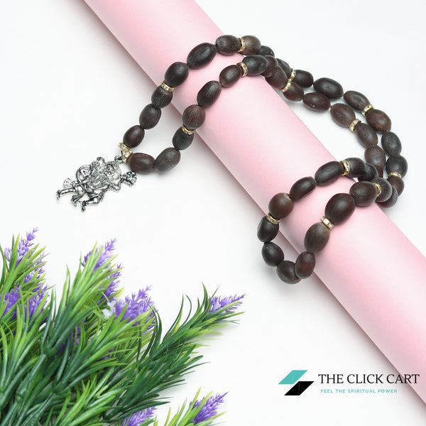 TCC™ Natural Kamal Gatta Beads With Stainless Steel Hanuman Ji Pendant